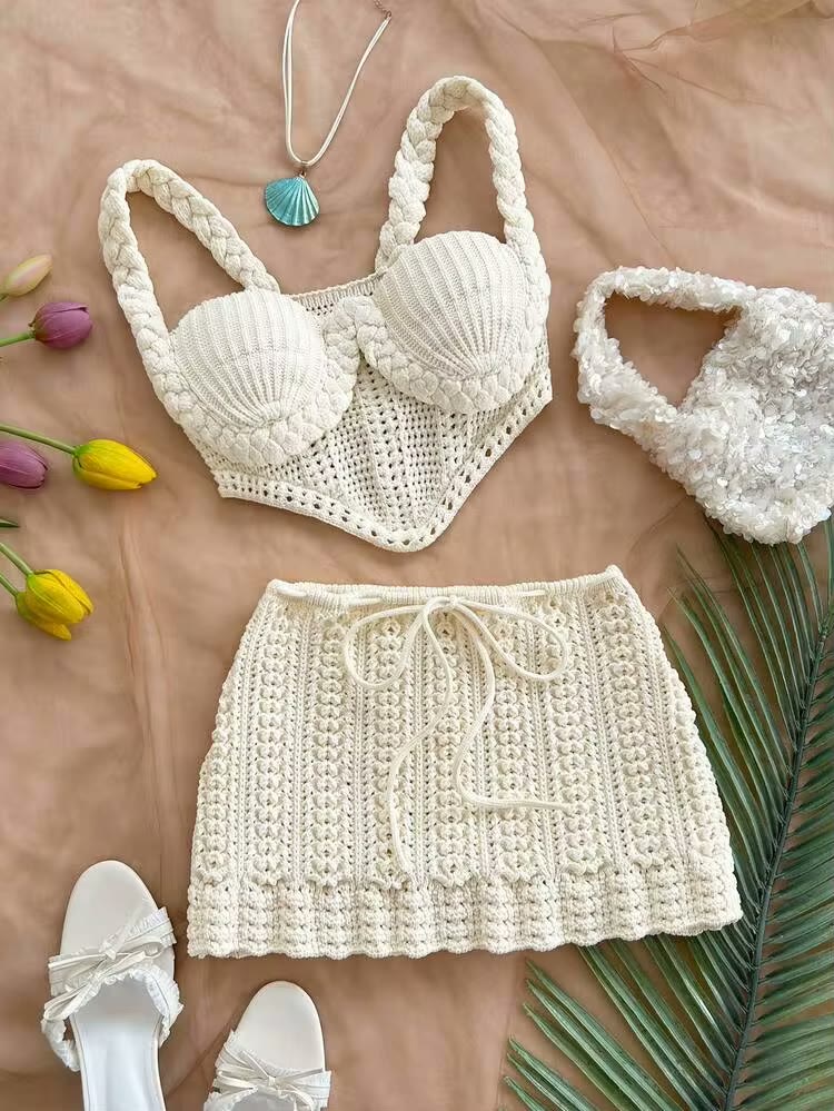 Set crochet top + falda