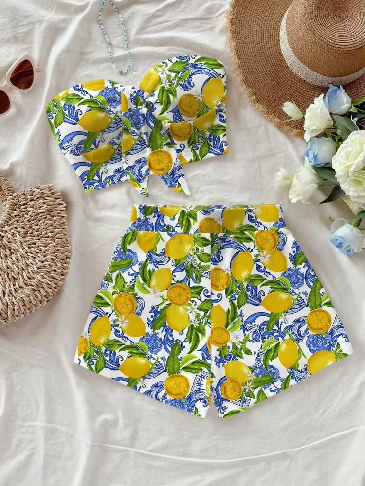 Set crop top + short floral