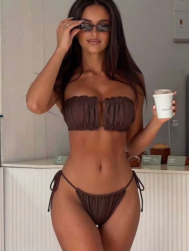 Bikini bandeau doble tela